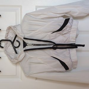 XS White with Black Windbreaker Crop Hoodie